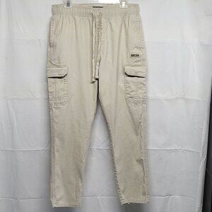 DR Essentials Mens Cargo Chino Pants Pull On Size Large Drawstring Cream